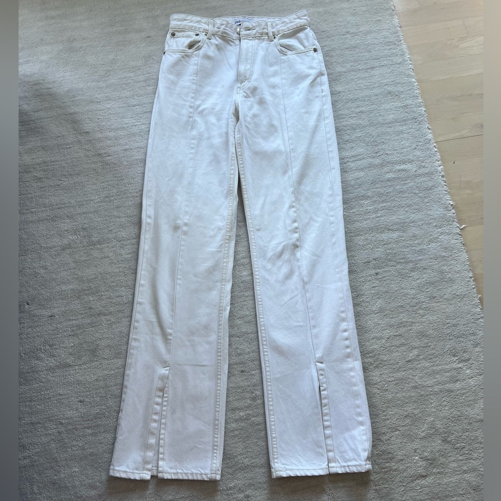 Zara wide leg full length white jeans